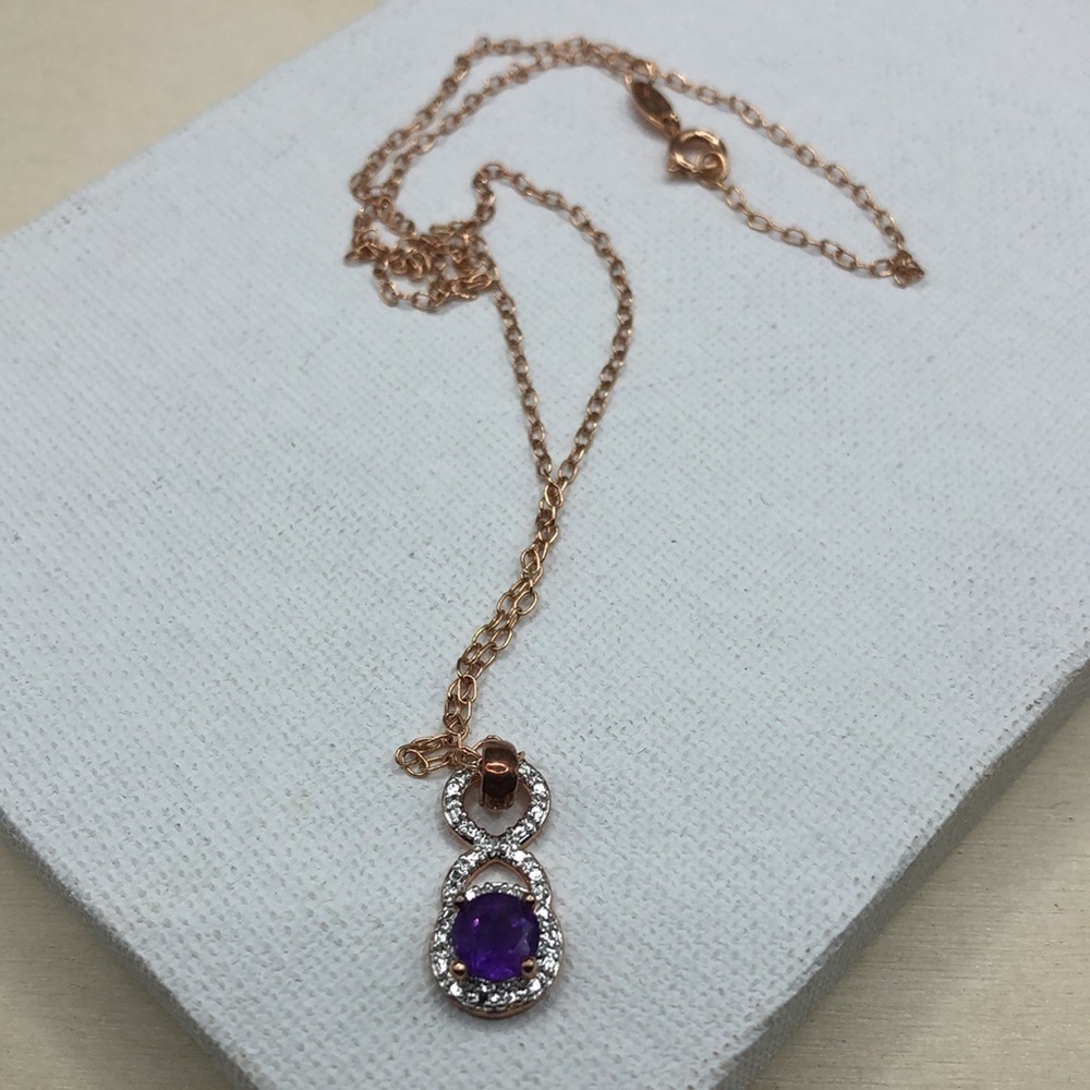 Rose gold plated PAJ BB amethyst pendant dainty chain necklace.